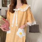 Elbow-sleeve Gingham Blouse / Shorts / Sleep Dress / Set