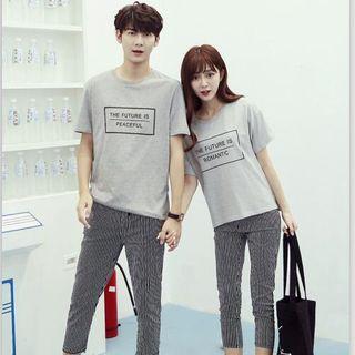 Couple Matching Set: T-shirt + Striped Cropped Pants