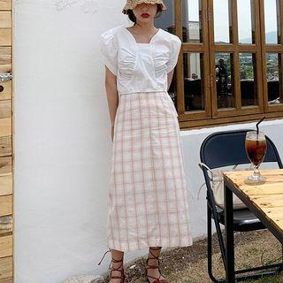 Puff-sleeve Drawstring Top White - One Size