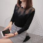 Long-sleeve Cold-shoulder Mesh Top