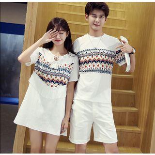 Couple Matching Print Short-sleeve T-shirt / Dress