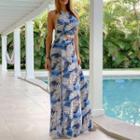 Set: Tie-dye Halter Crop Tank Top + Midi A-line Skirt