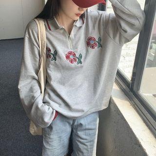 Flower Print Half-zip Sweatshirt Gray - One Size