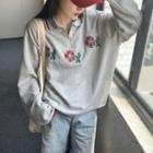 Flower Print Half-zip Sweatshirt Gray - One Size