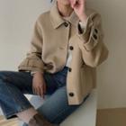Collared Wool Blend Handmade Jacket Beige - One Size