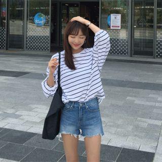 Balloon-sleeve Stripe Pullover