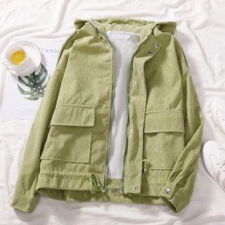 Lettering Corduroy Zip Jacket