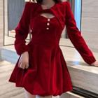 Set: Strapless A-line Dress + Cropped Cape
