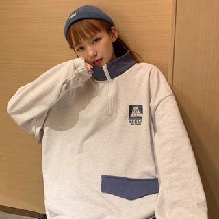 Half-zip Pocket Color-block Polo Sweatshirt