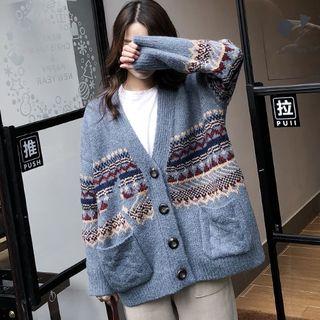 Patterned Panel Buttoned Cardigan