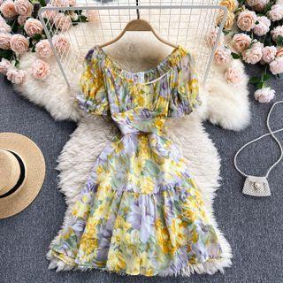 Short-sleeve Print Ruffle Dress