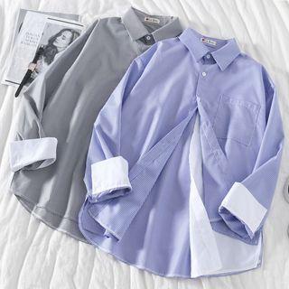 Mock Two-piece Color-block Striped Long-sleeve Blouse