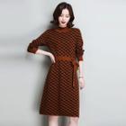 Mock Neck Long-sleeve Midi Knitted Dress