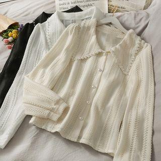 Lace Pearl Button Knit Blouse
