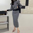 Set: Frill-trim Checked Jacket + Checked Long Skirt