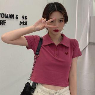 Embroidered Heart Short-sleeve Top