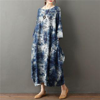 Long-sleeve Midi Printed Dress As Shown In Figure - One Size
