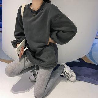 Puff-sleeve Lettering Pullover / Plain Tights