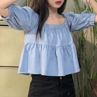 Short-sleeve Blouse Blue - One Size