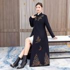 Embroidered Frog-buttoned Long Coat
