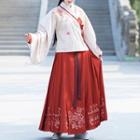Floral Embroidered Hooded Hanfu Jacket Almond - One Size