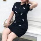 Short-sleeve Feather Embroidered Polo Dress