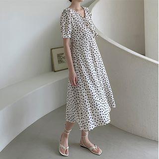 Ruffled Floral Midi Wrap Dress Cream - One Size