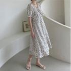 Ruffled Floral Midi Wrap Dress Cream - One Size