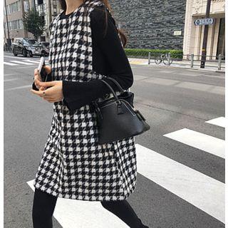 Sleeveless Houndstooth Wool Blend Dress