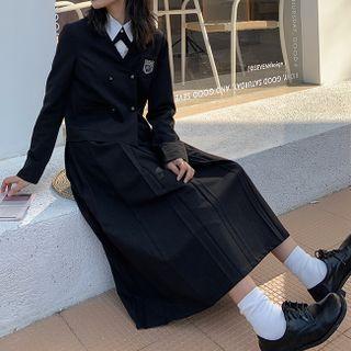 V-neck Embroidered Blazer / Pleated Skirt / Set