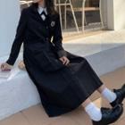 V-neck Embroidered Blazer / Pleated Skirt / Set
