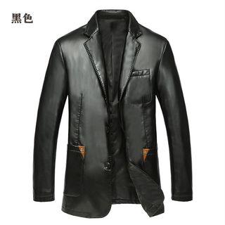 Faux-leather Buttoned Blazer Jacket