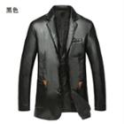 Faux-leather Buttoned Blazer Jacket