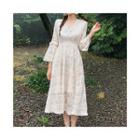 Wrap-front Bell-sleeve Midi Lace Dress
