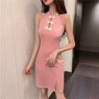Halter Frog Buttoned Qipao Dress
