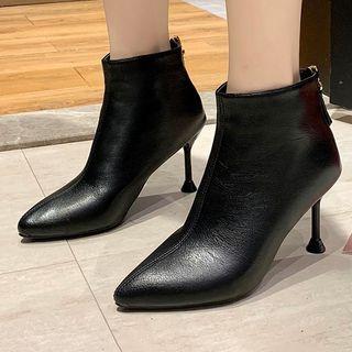 Faux Leather Stiletto Heel Pointed Ankle Boots