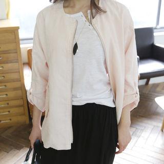 Tab-sleeve Linen Zip-up Jacket