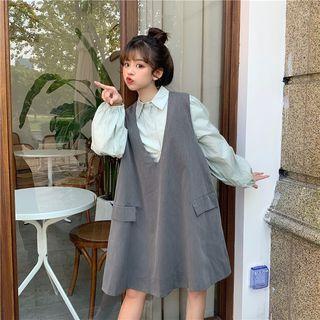 Puff-sleeve Shirt / Sleeveless Mini Tunic Dress