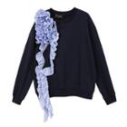 Ruffle Trim Pullover Blue - One Size
