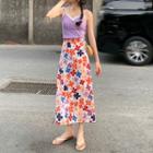 Flower Print High-waist Midi Skirt