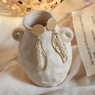 Faux Pearl Matte Metal Disc Dangle Earring Gold - One Size
