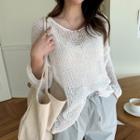 Drop-shoulder Net Sweater White - One Size