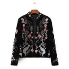 Long Sleeve Floral Embroidered Zip Coat
