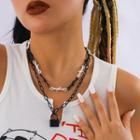 Set: Lock Pendant Alloy Necklace + Thorn Alloy Choker Black & White - One Size