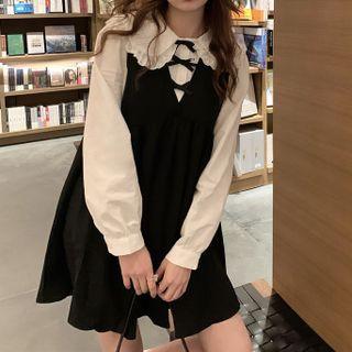 Peter Pan Collar Blouse / Bow Overall Dress