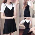 Mock Two-piece Short-sleeve Two Tone Dress