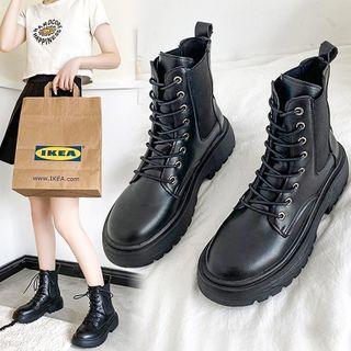 Platform Lace-up Faux-leather Short Boots