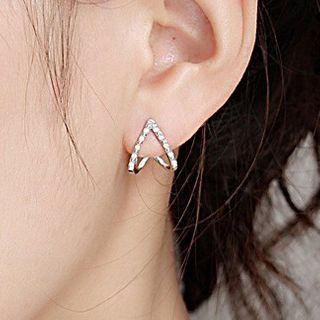 Rhinestone Heart Sterling Silver Ear Stud 1 Pair - Silver - One Size