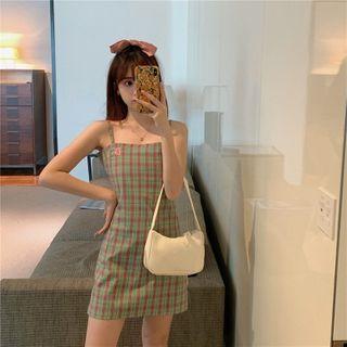 Spaghetti-strap Plaid Shift Dress