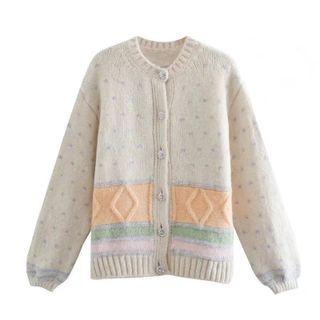 Long Sleeve V-neck Color-block Cardigan